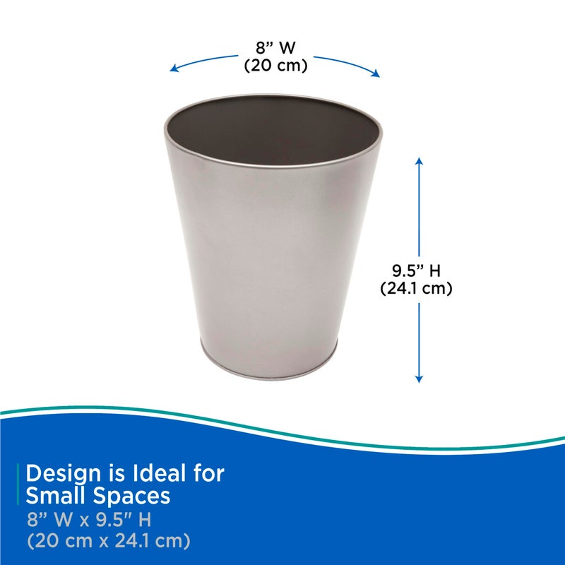 Kenney KN80003 Storage Made Simple 1.3 Gallon (5.5 Liter) Small Open Top Rust-Resistant Metal Waste Basket/Trash Can/Garbage Can for Bathroom, Bedroom, Home Office, Laundry Room, or Dorms, Pewter - Image 5